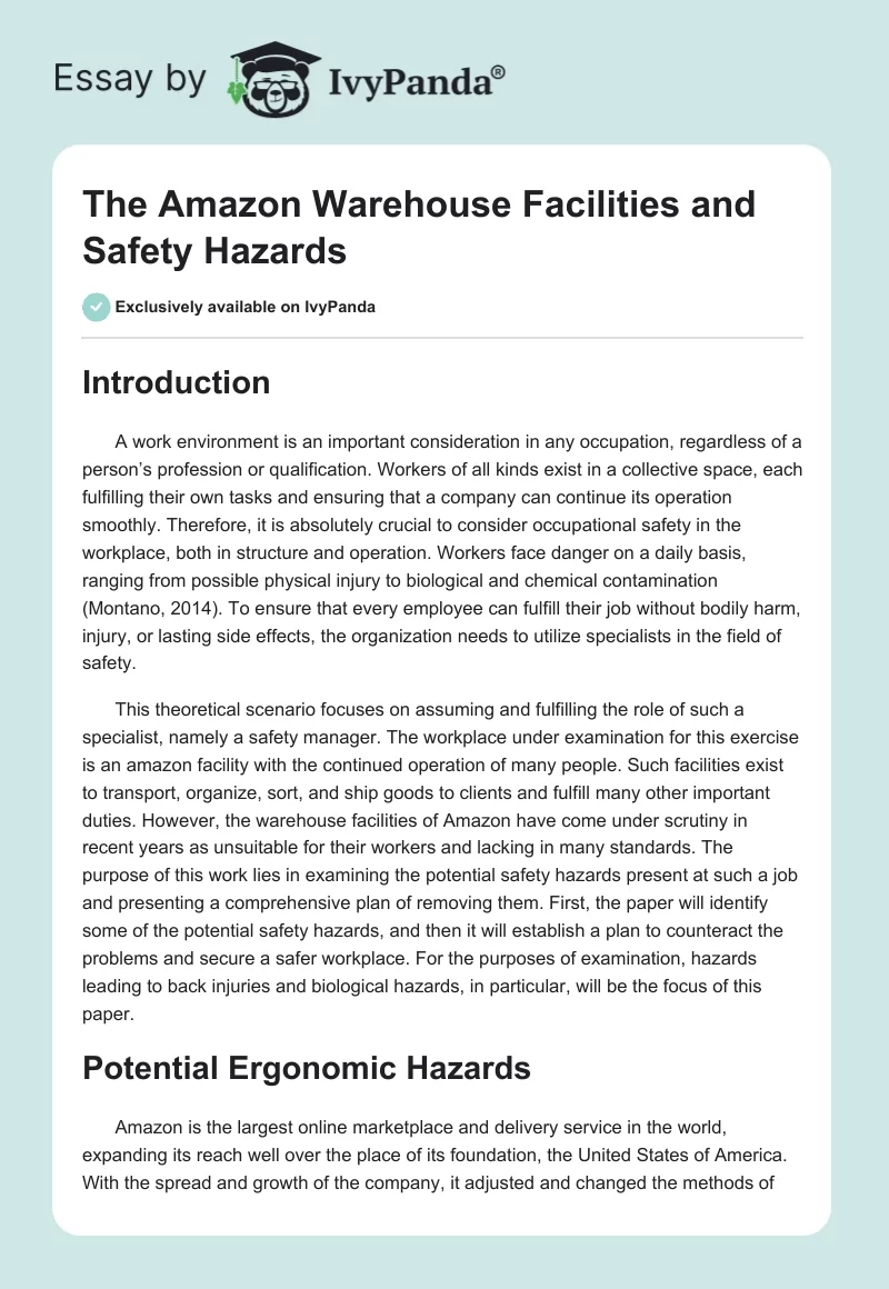 The Amazon Warehouse Facilities and Safety Hazards. Page 1