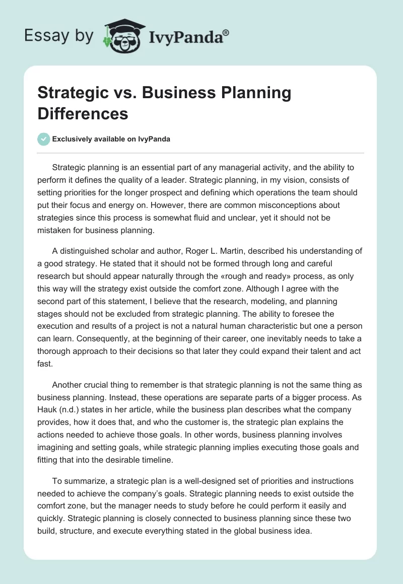 Strategic vs. Business Planning Differences. Page 1