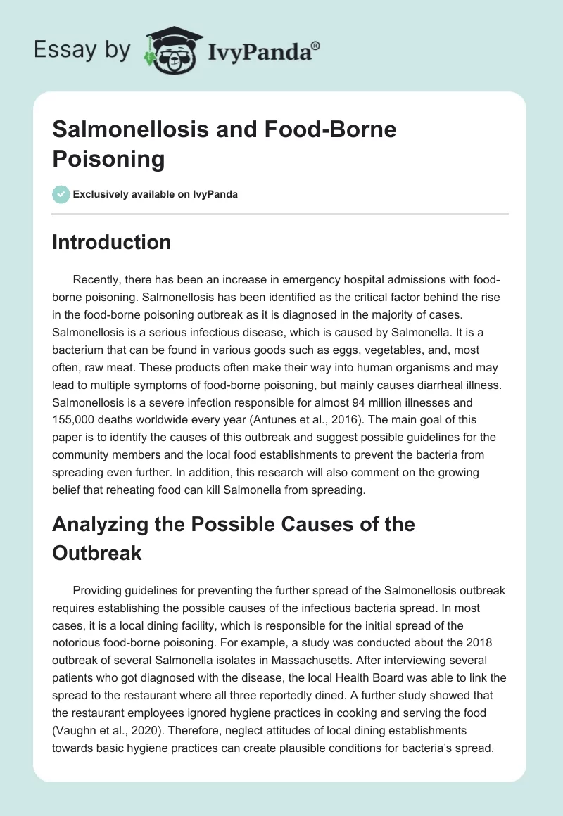 Salmonellosis and Food-Borne Poisoning. Page 1