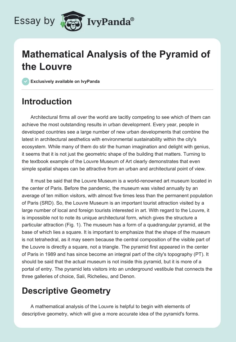 Mathematical Analysis of the Pyramid of the Louvre. Page 1