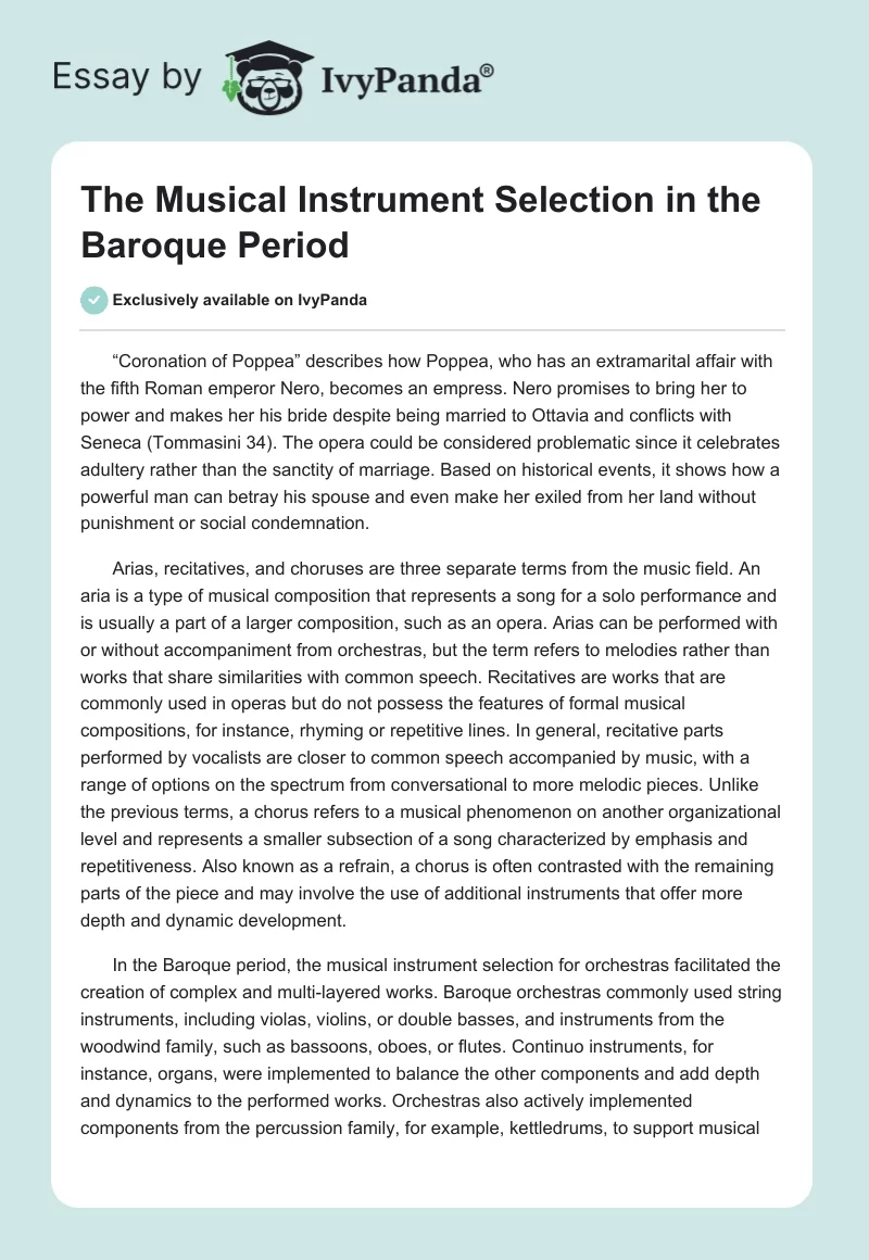 The Musical Instrument Selection in the Baroque Period. Page 1