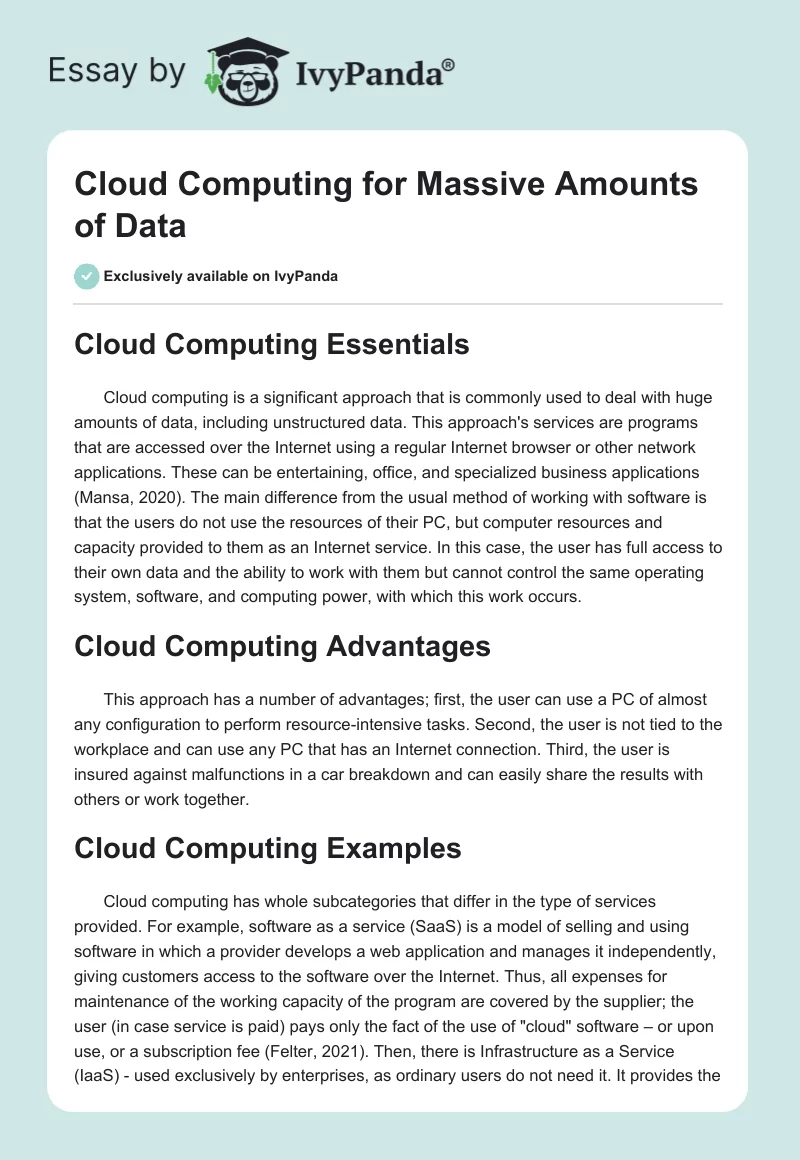 Cloud Computing for Massive Amounts of Data. Page 1