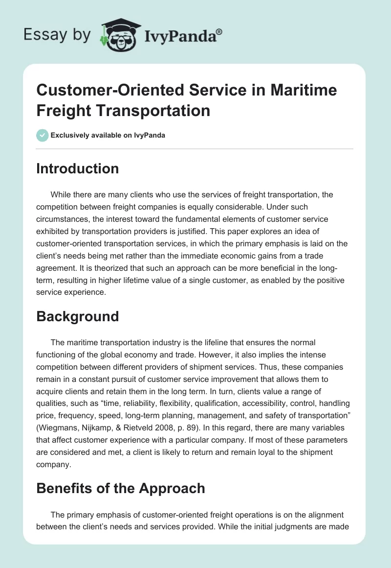 Customer-Oriented Service in Maritime Freight Transportation. Page 1