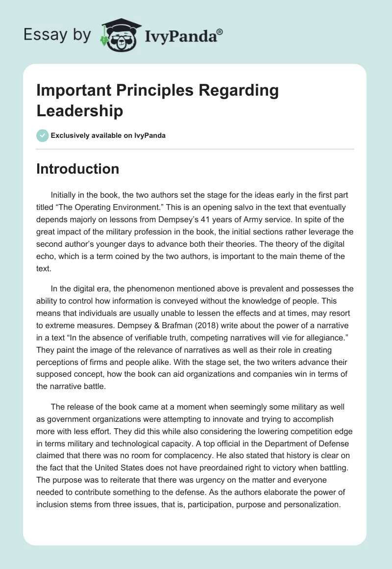 Important Principles Regarding Leadership. Page 1