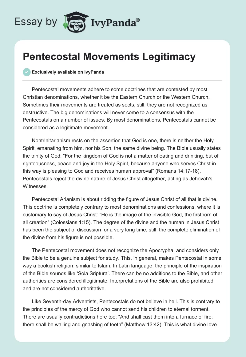 Pentecostal Movements Legitimacy. Page 1