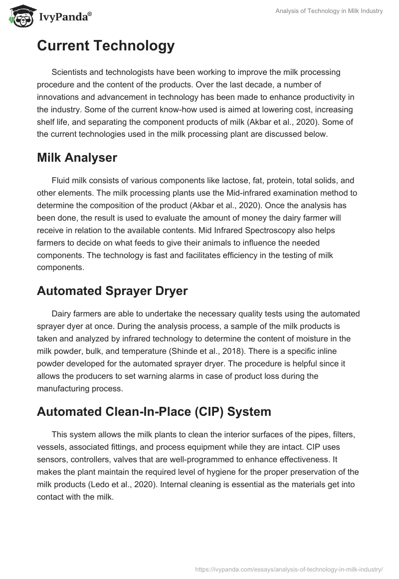 Analysis of Technology in Milk Industry. Page 3