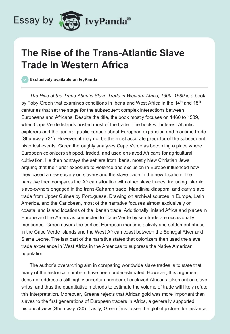 The Rise of the Trans-Atlantic Slave Trade In Western Africa. Page 1
