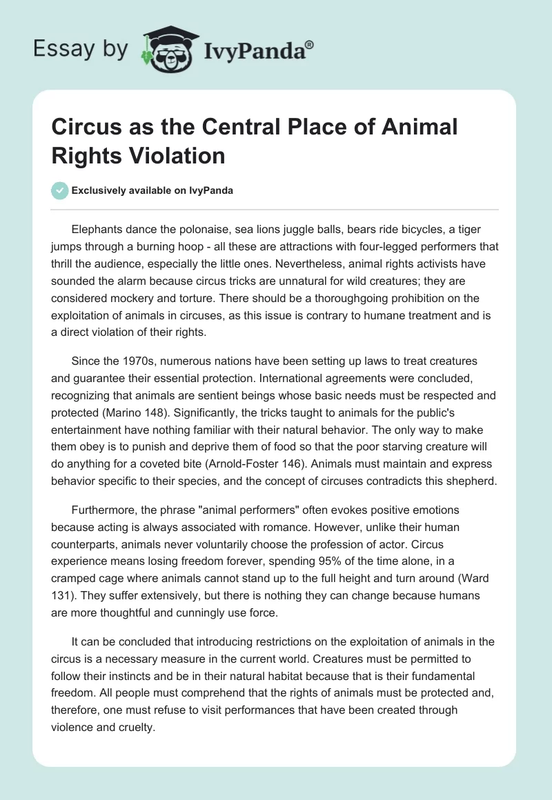 Circus as the Central Place of Animal Rights Violation. Page 1