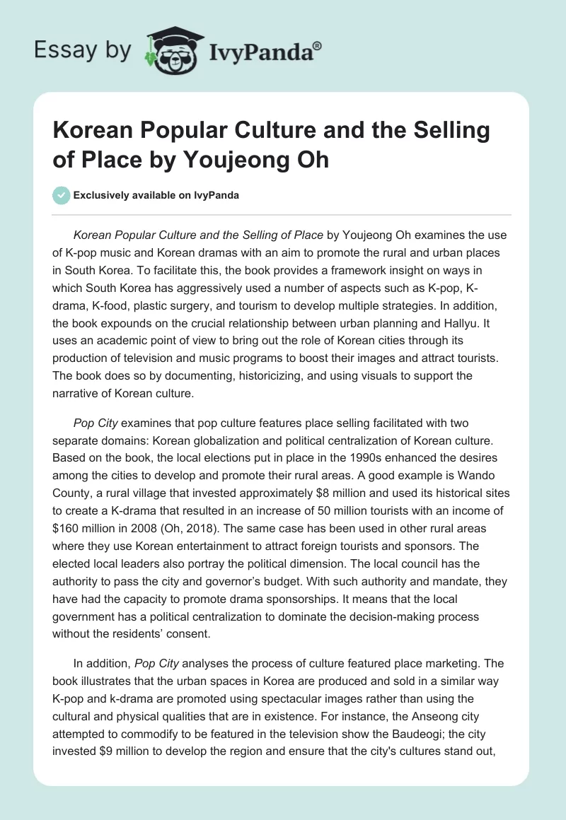 Korean Popular Culture and the Selling of Place by Youjeong Oh. Page 1