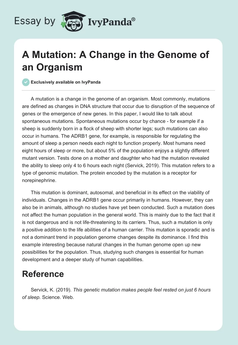 A Mutation: A Change in the Genome of an Organism. Page 1
