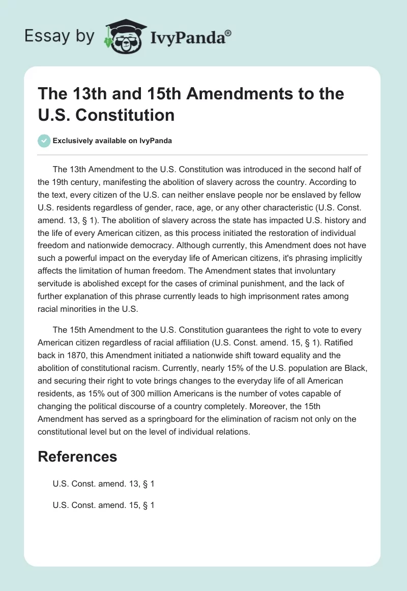 The 13th and 15th Amendments to the U.S. Constitution. Page 1