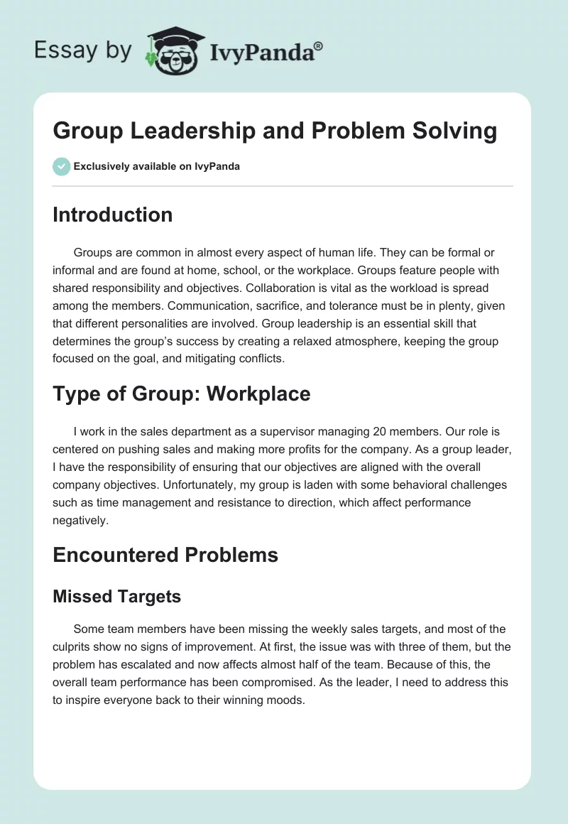 Group Leadership and Problem Solving. Page 1