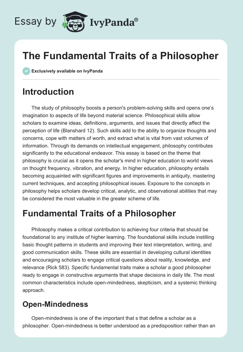 The Fundamental Traits of a Philosopher. Page 1