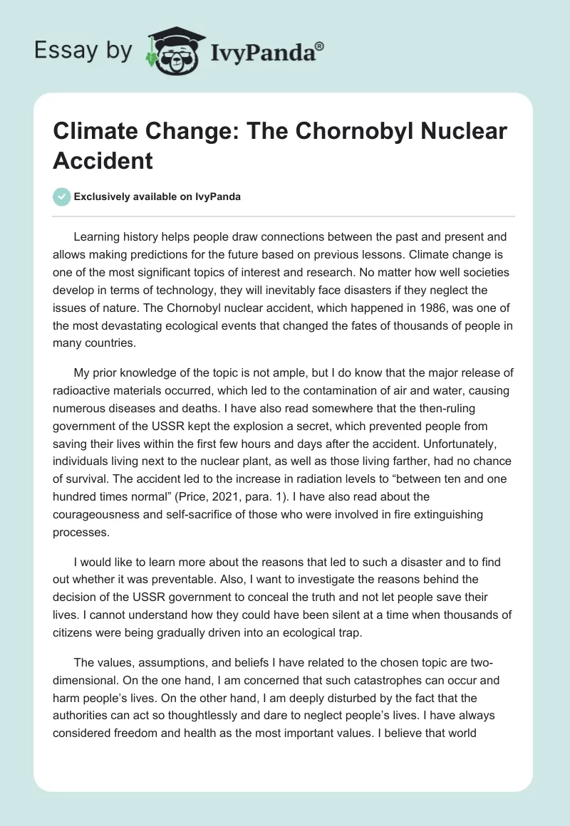 Climate Change: The Chornobyl Nuclear Accident. Page 1