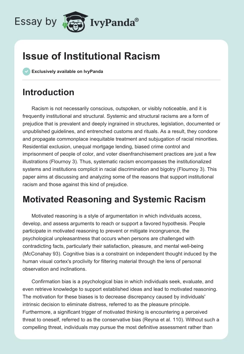 Issue of Institutional Racism. Page 1