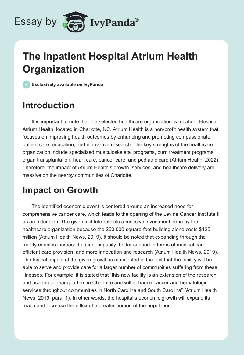 The Inpatient Hospital Atrium Health Organization. Page 1