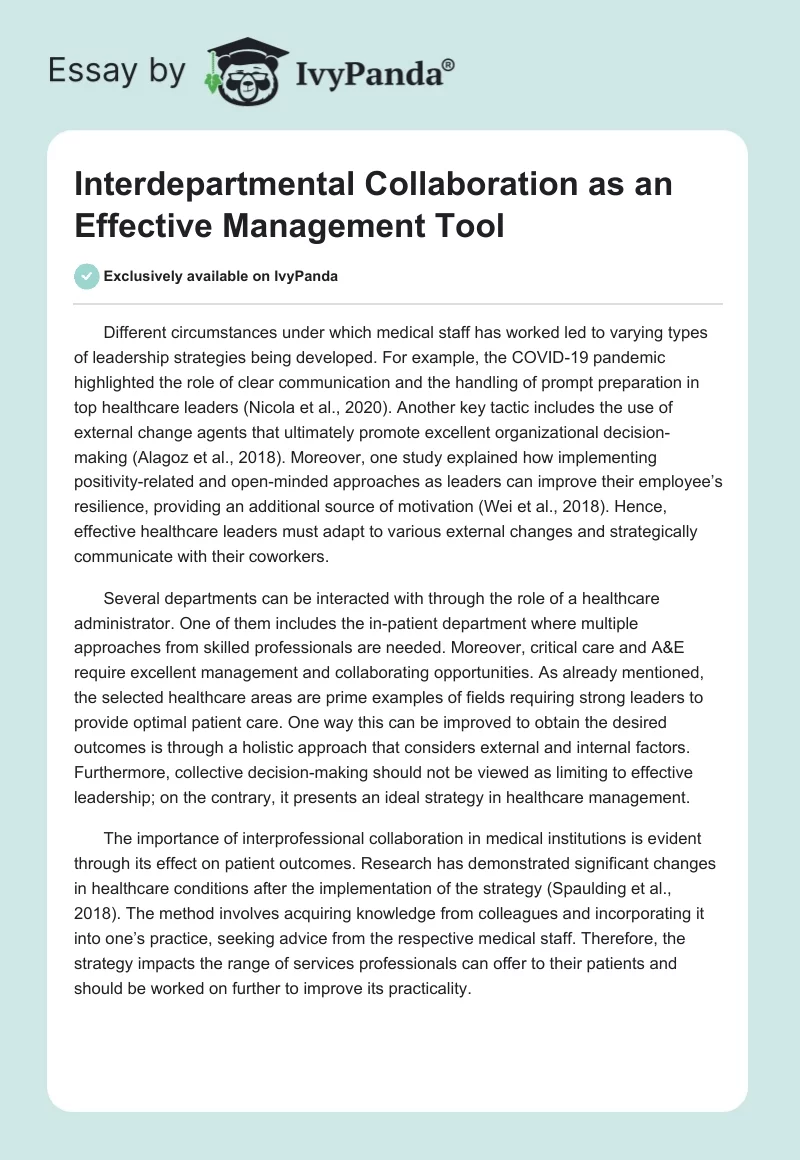 Interdepartmental Collaboration as an Effective Management Tool. Page 1