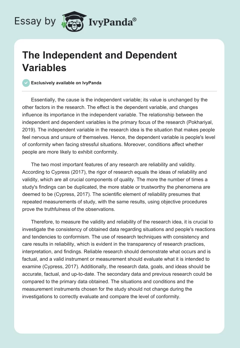 essay on independent and dependent variables