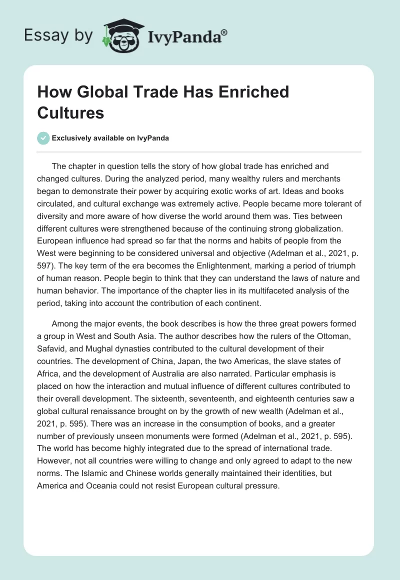 How Global Trade Has Enriched Cultures. Page 1