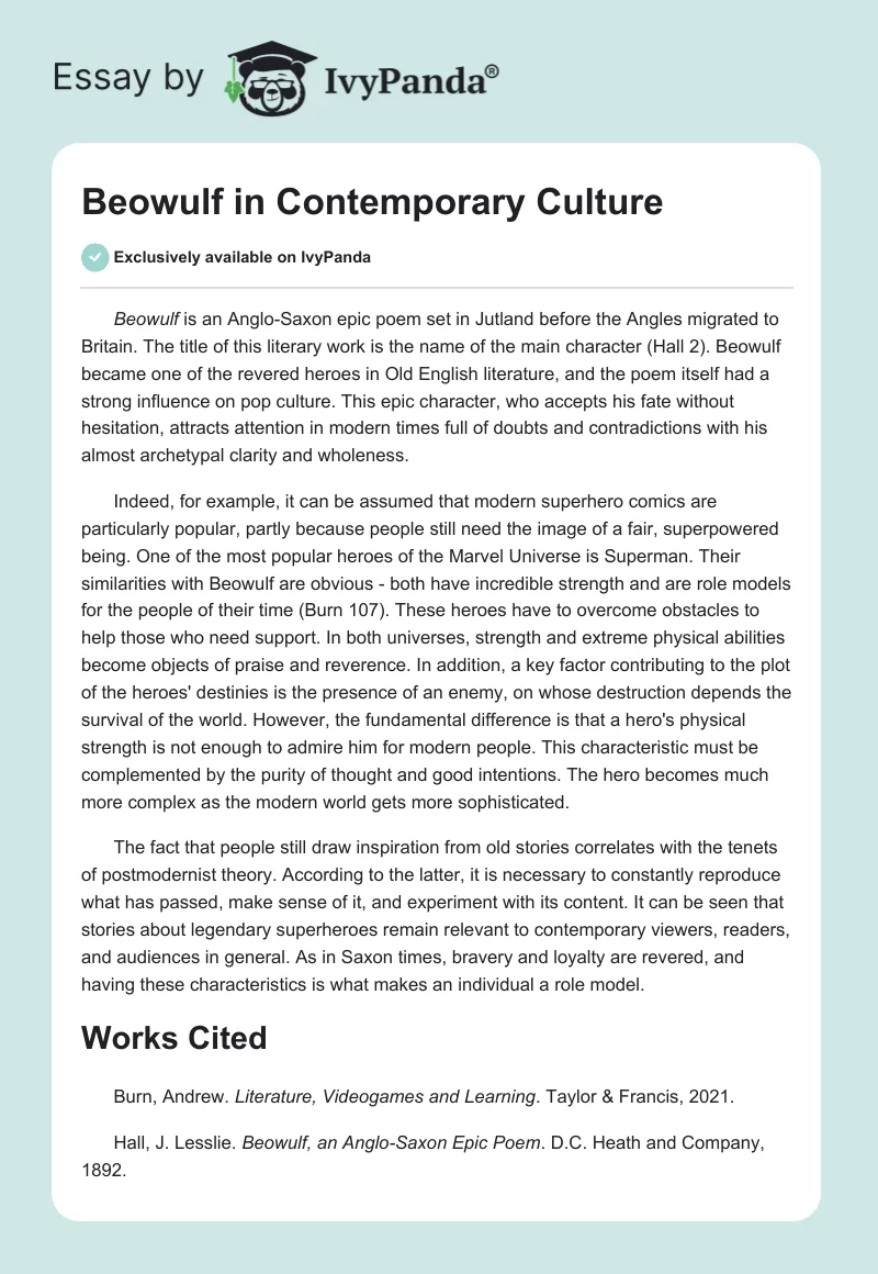 "Beowulf" in Contemporary Culture. Page 1