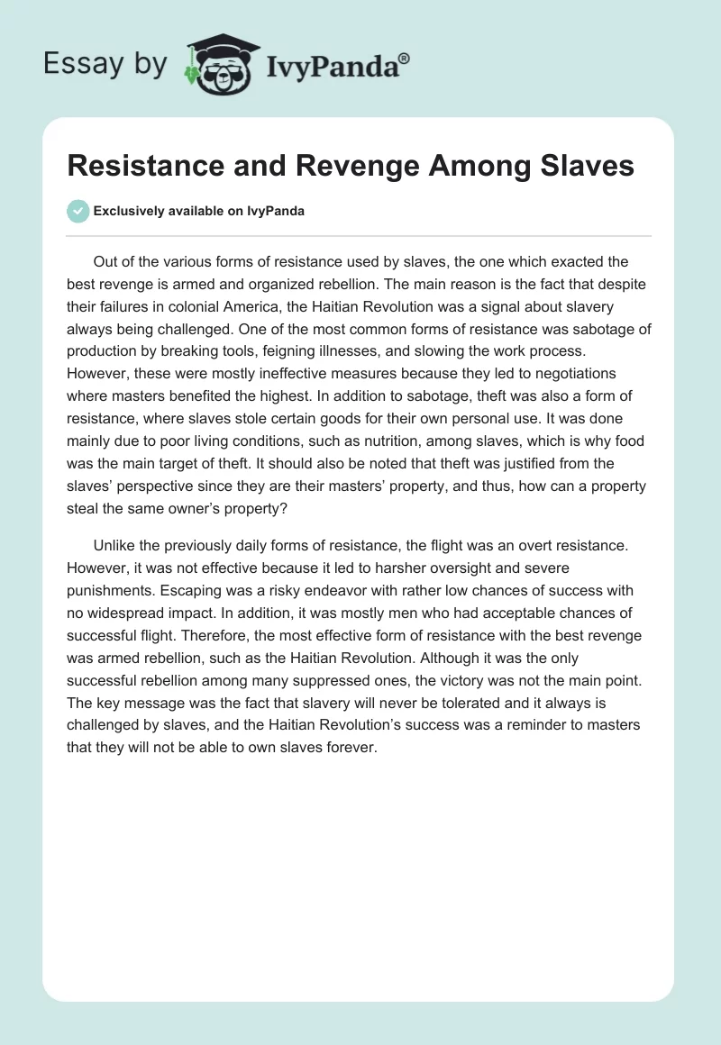 Resistance and Revenge Among Slaves. Page 1