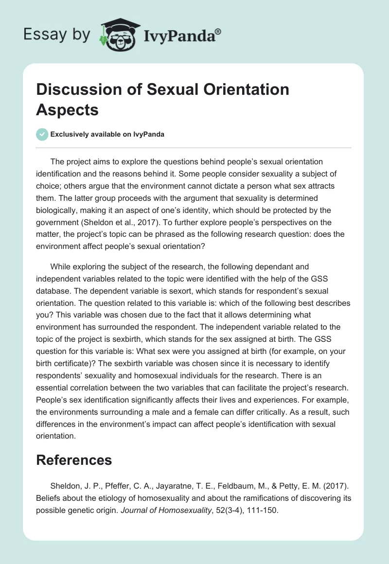 Discussion of Sexual Orientation Aspects. Page 1