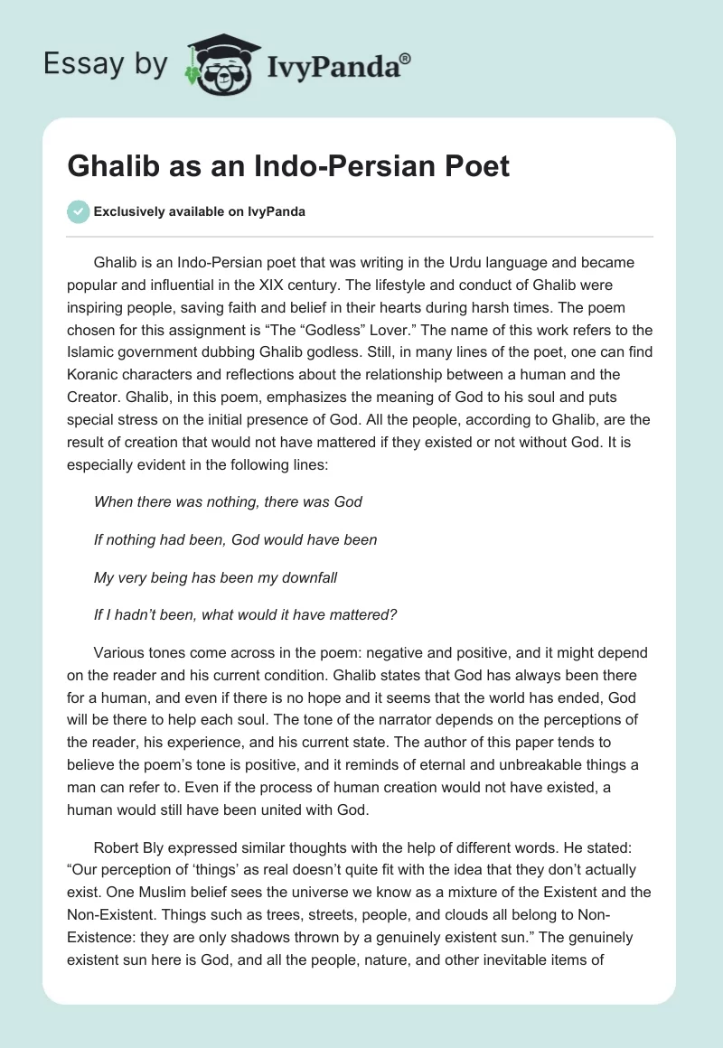 Ghalib as an Indo-Persian Poet. Page 1
