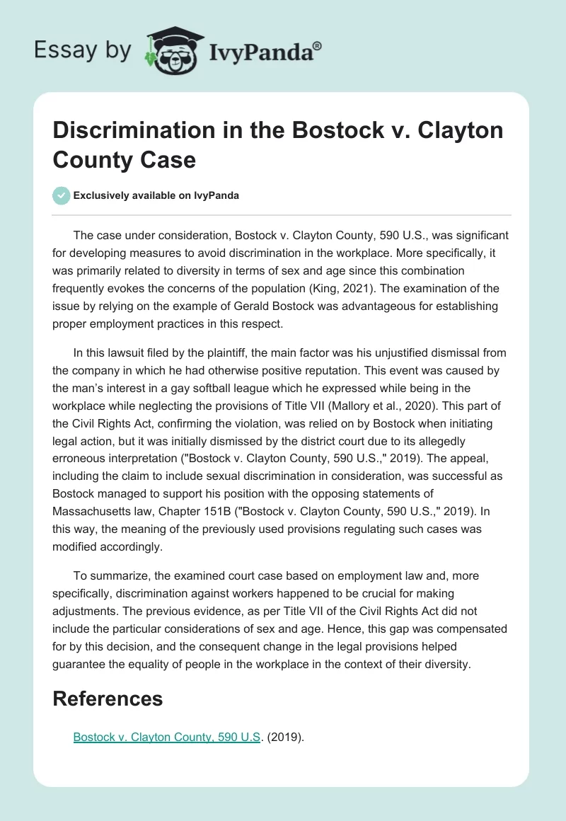 Discrimination in the Bostock v. Clayton County Case. Page 1