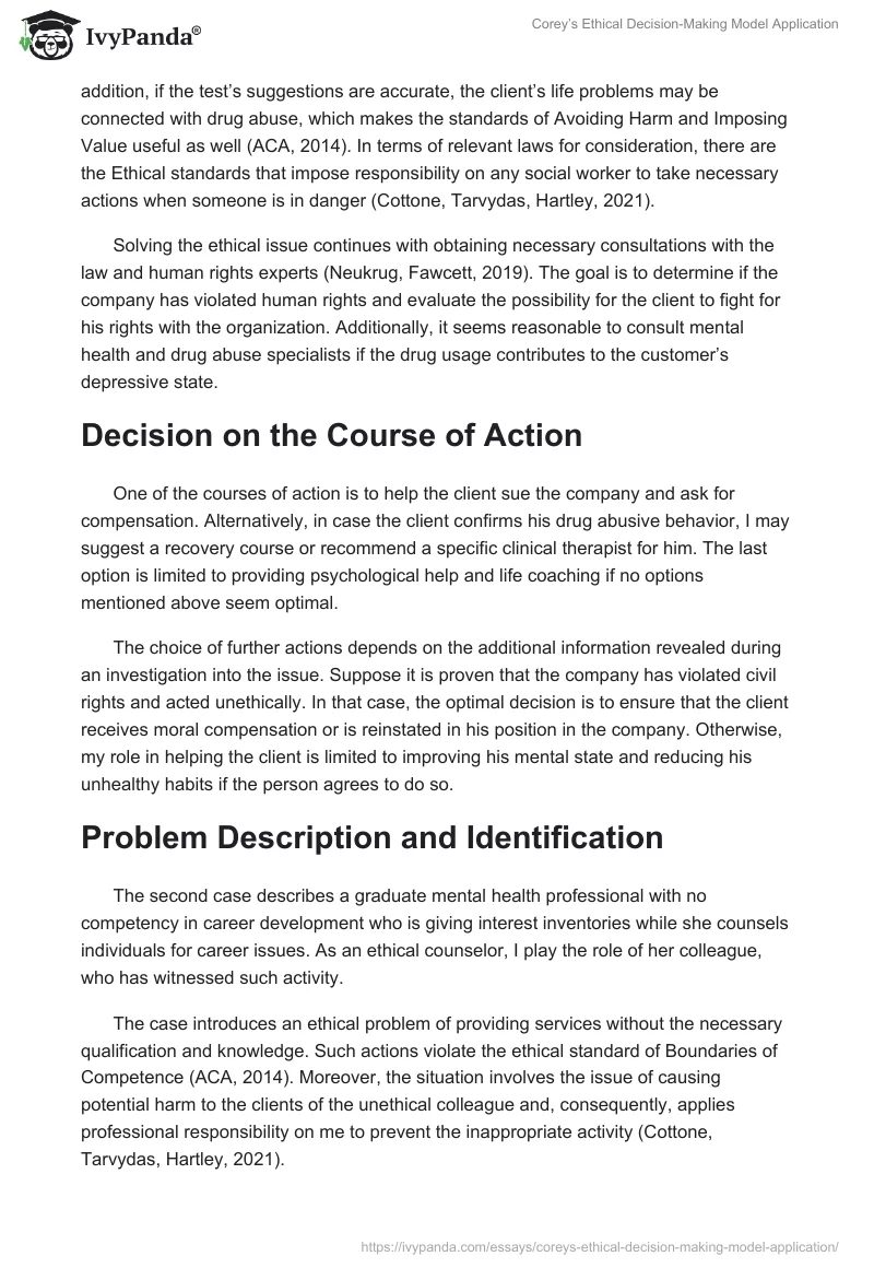 Corey’s Ethical Decision-Making Model Application. Page 2