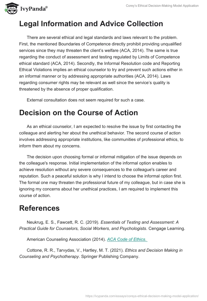 Corey’s Ethical Decision-Making Model Application. Page 3