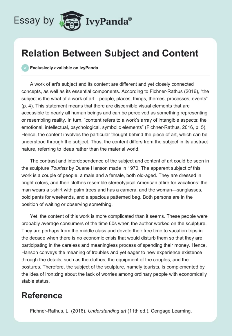 Relation Between Subject and Content. Page 1