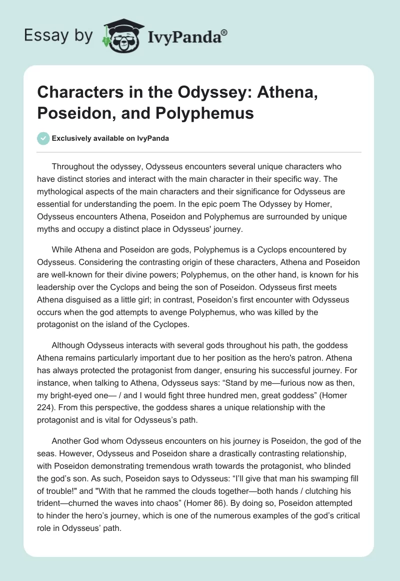 Characters in The Odyssey: Athena, Poseidon, and Polyphemus. Page 1