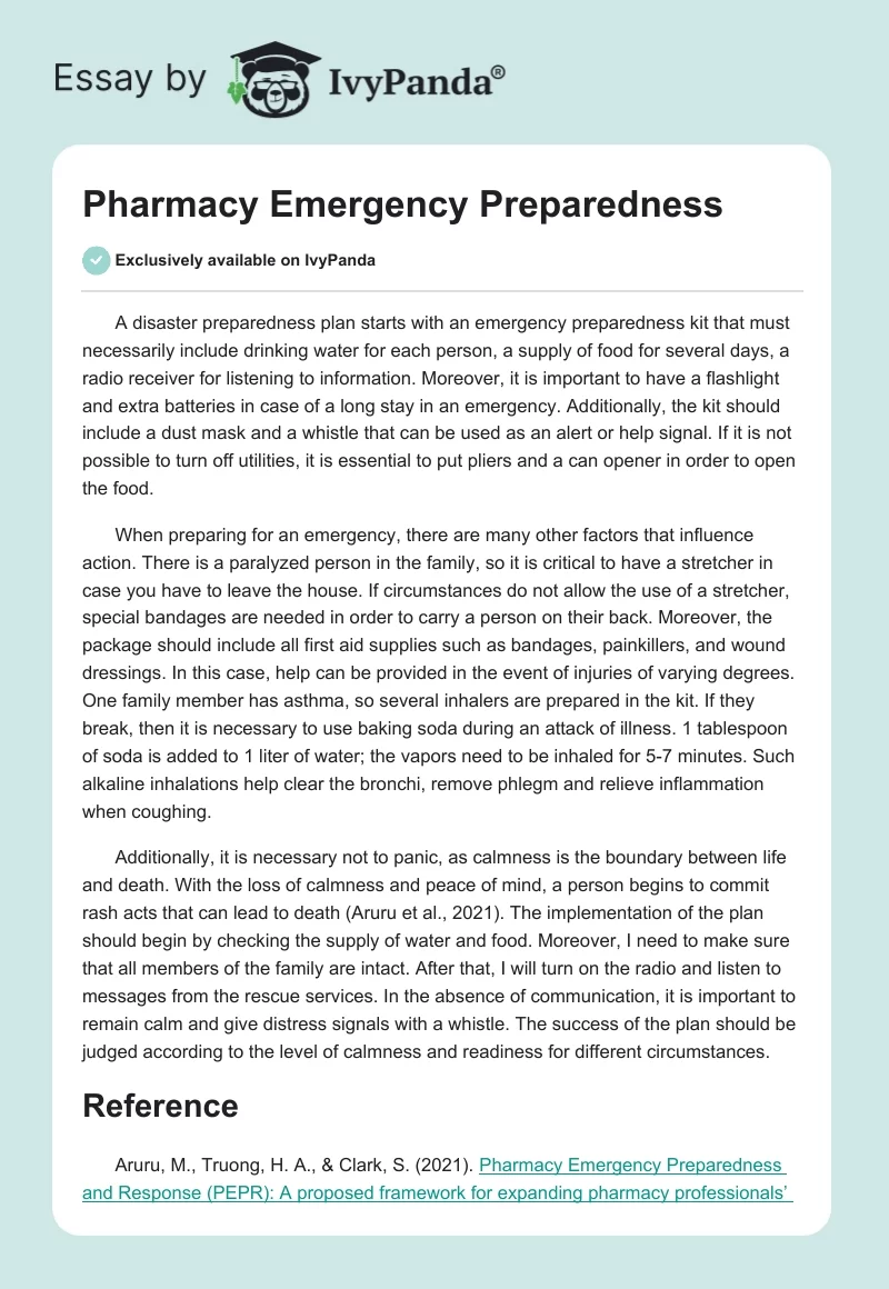 Pharmacy Emergency Preparedness. Page 1