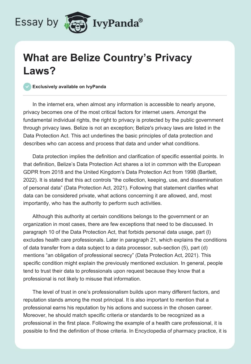 What are Belize Country’s Privacy Laws?. Page 1