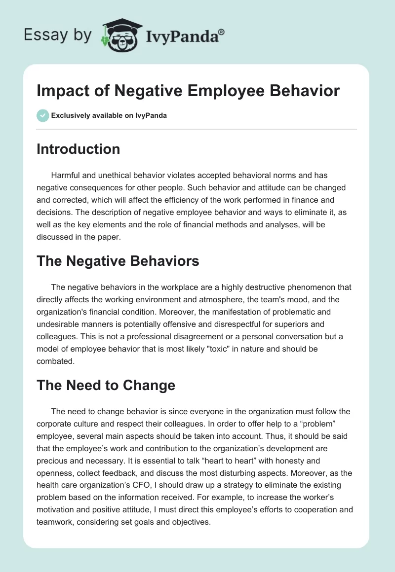 Impact of Negative Employee Behavior. Page 1