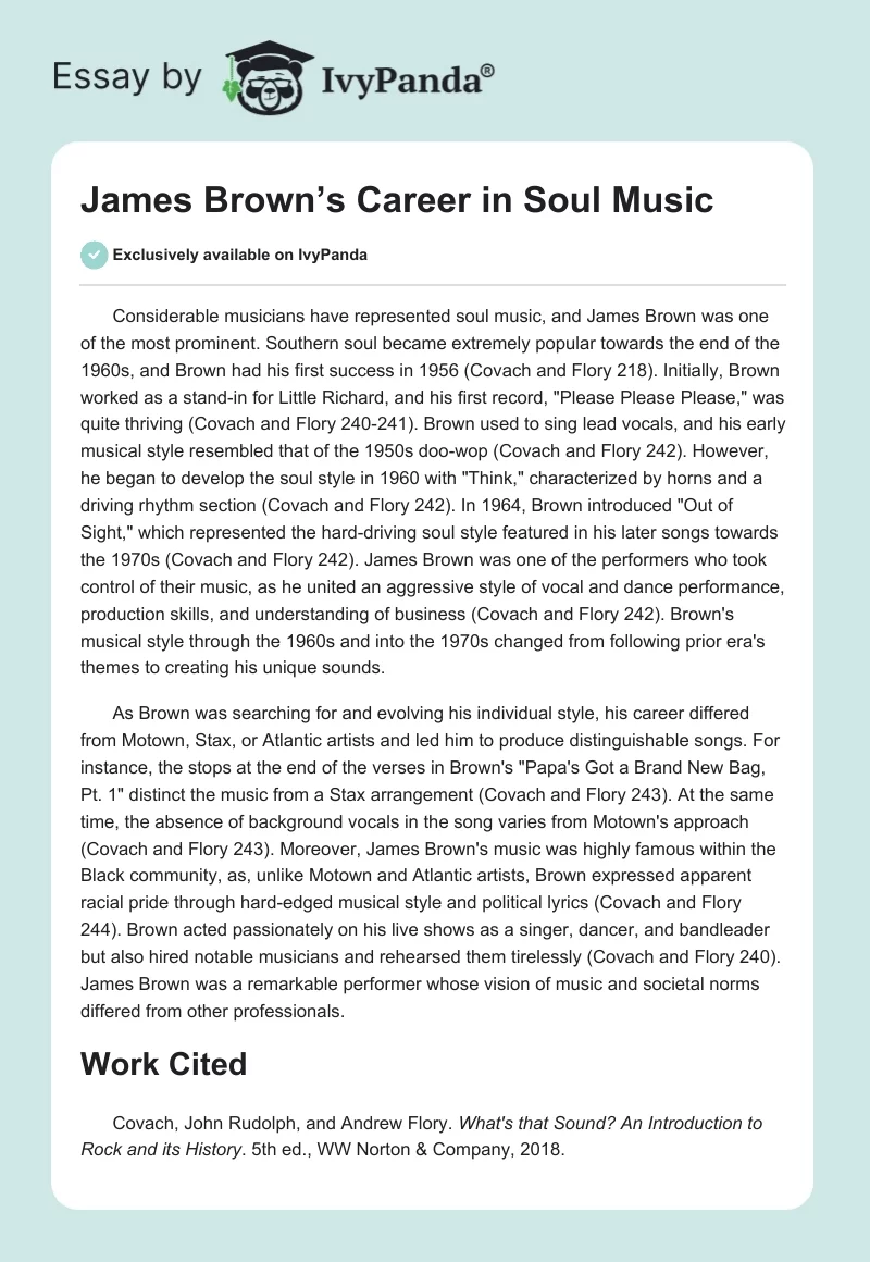 James Brown’s Career in Soul Music. Page 1