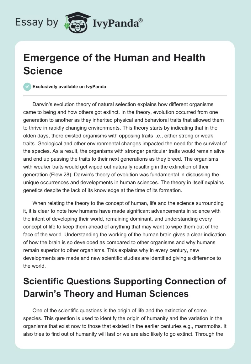 Emergence of the Human and Health Science. Page 1