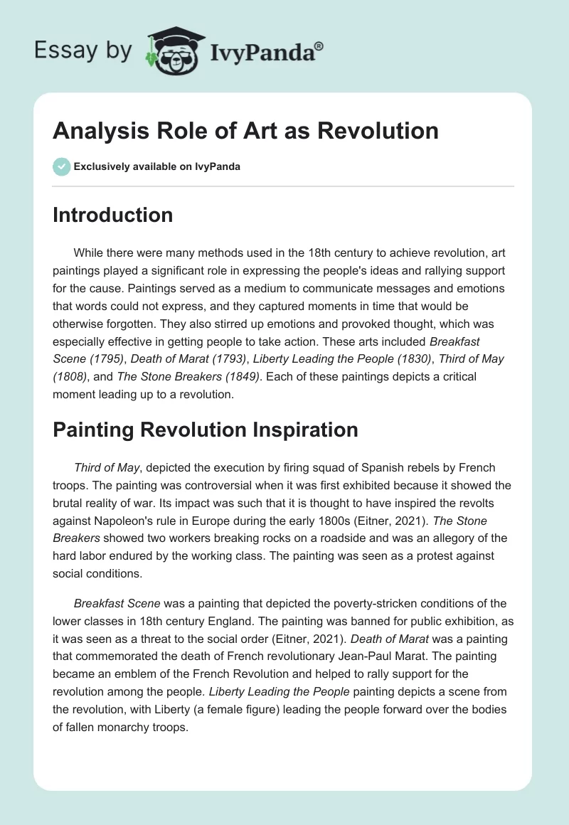 Analysis Role of Art as Revolution. Page 1