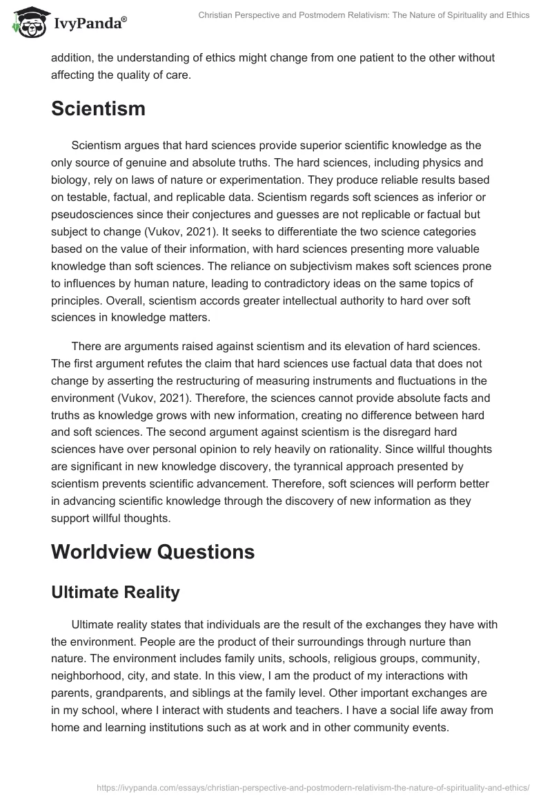 Christian Perspective and Postmodern Relativism: The Nature of Spirituality and Ethics. Page 2