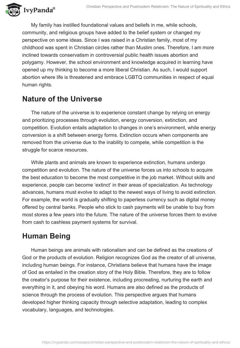 Christian Perspective and Postmodern Relativism: The Nature of Spirituality and Ethics. Page 3