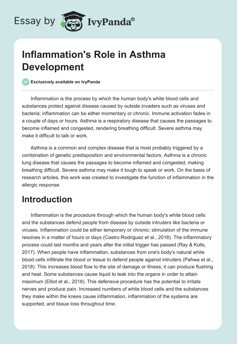 Inflammation's Role in Asthma Development. Page 1