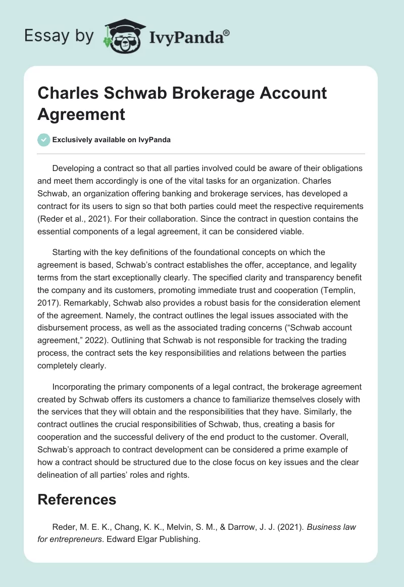Charles Schwab Brokerage Account Agreement. Page 1