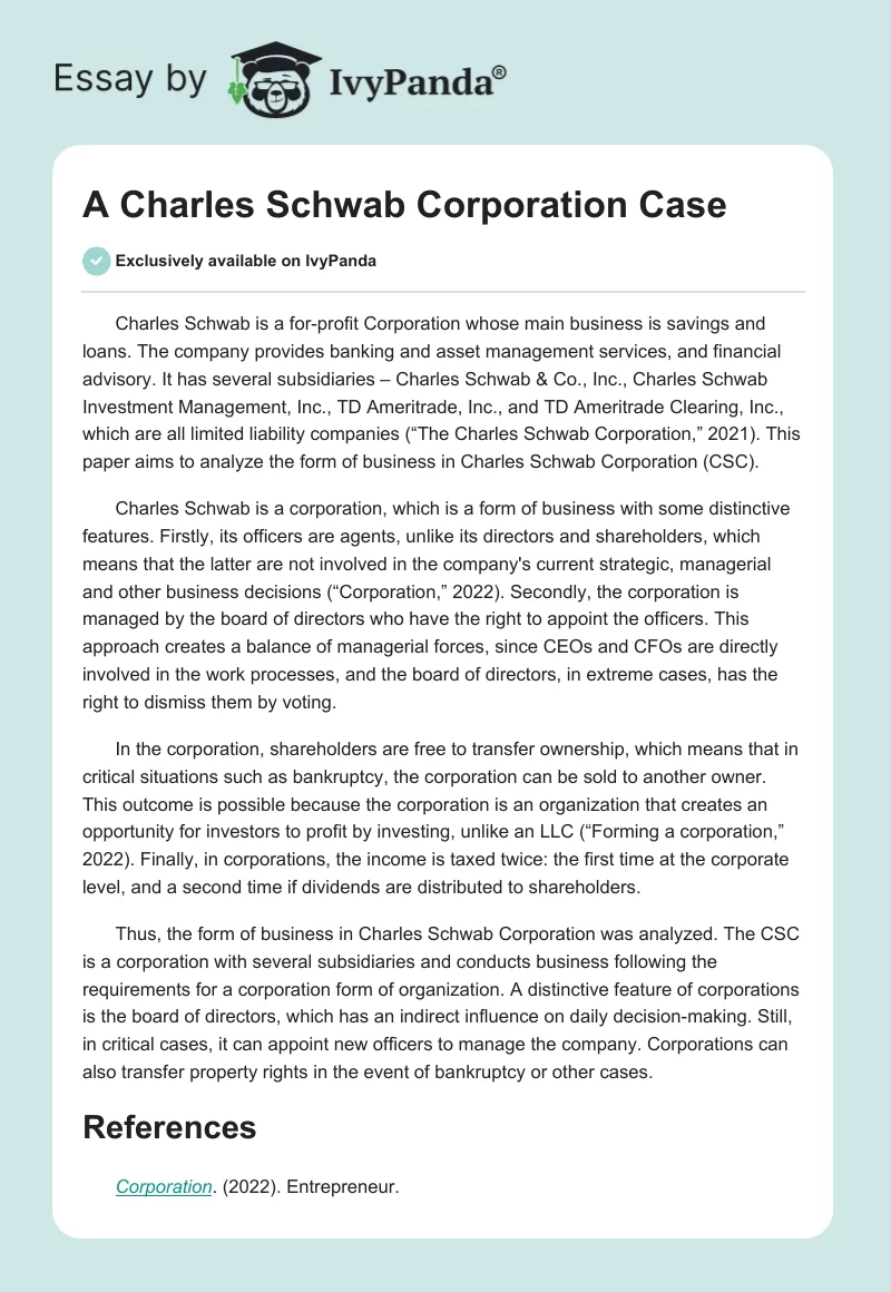 A Charles Schwab Corporation Case. Page 1