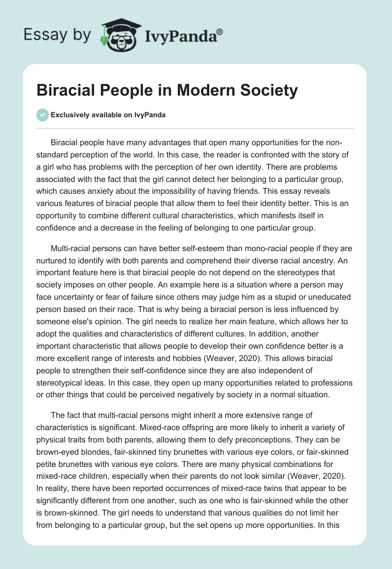 Biracial People in Modern Society. Page 1