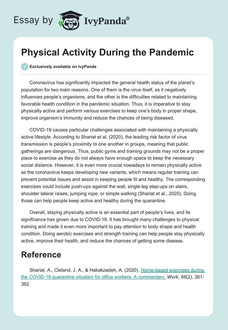 Physical Activity During the Pandemic. Page 1