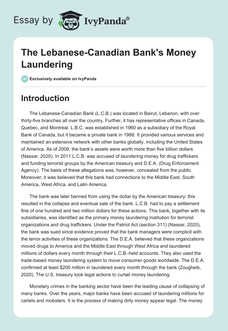 The Lebanese-Canadian Bank's Money Laundering. Page 1