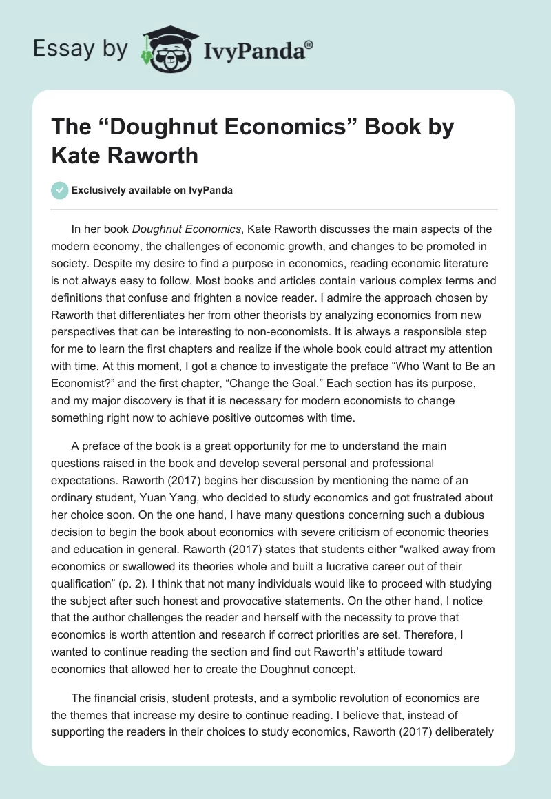 The “Doughnut Economics” Book by Kate Raworth. Page 1