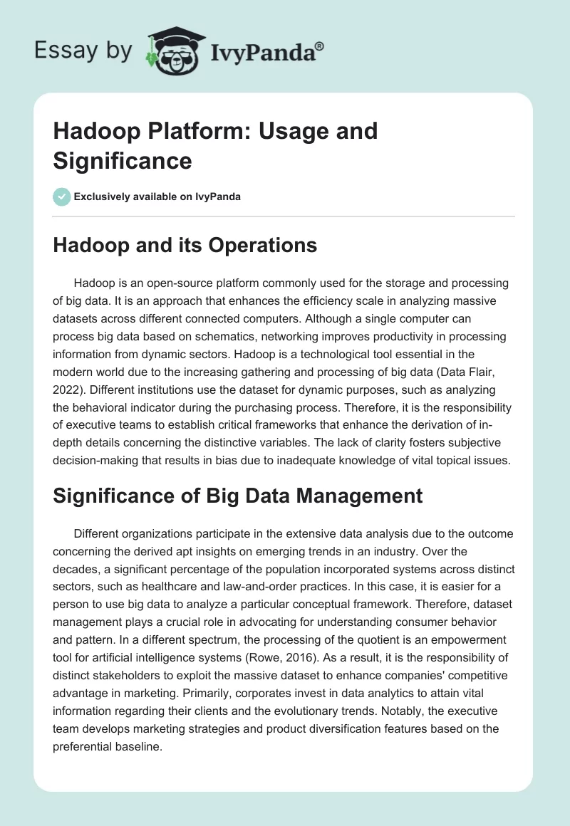 Hadoop Platform: Usage and Significance. Page 1