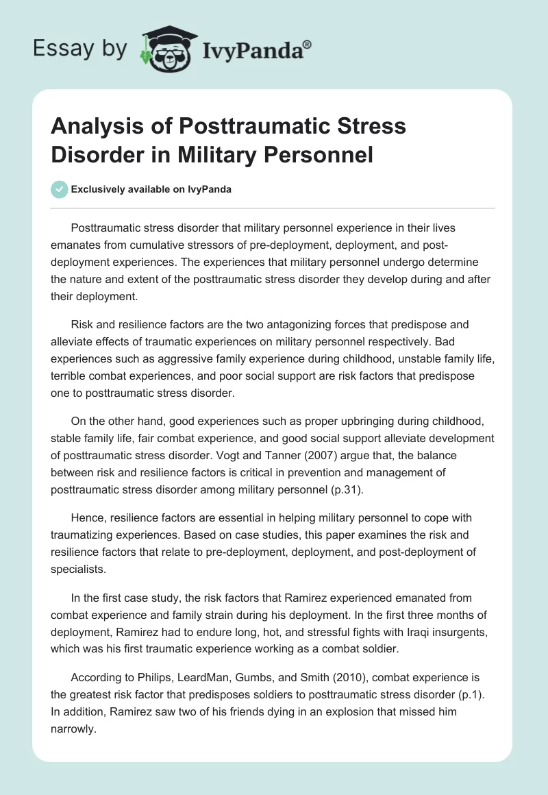 Analysis of Posttraumatic Stress Disorder in Military Personnel. Page 1