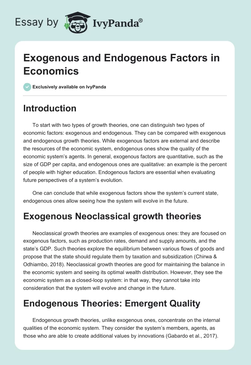 Exogenous and Endogenous Factors in Economics. Page 1
